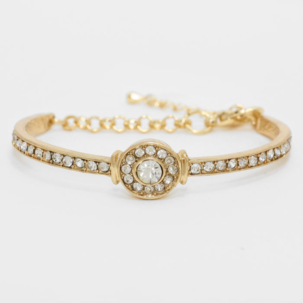 Gold Tone Rhinestone Pave Cuff Evening Bracelet